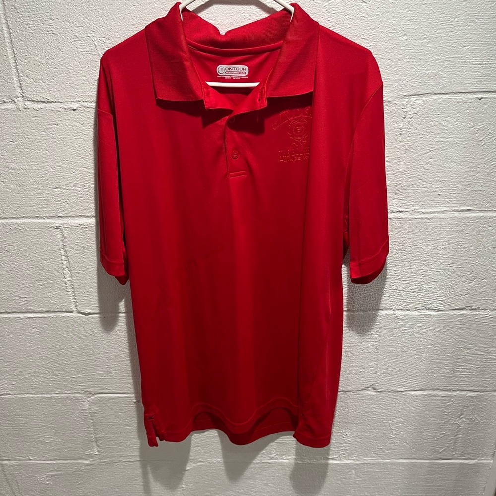 Jim Beam On Tour men’s red golf polo, size XL, unique logo and writing